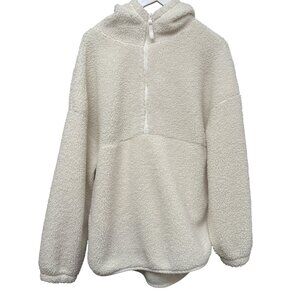 OLD NAVY Fleece Hoodie  Large Womens Cozy Teddy Pullover Half-Zip Cream